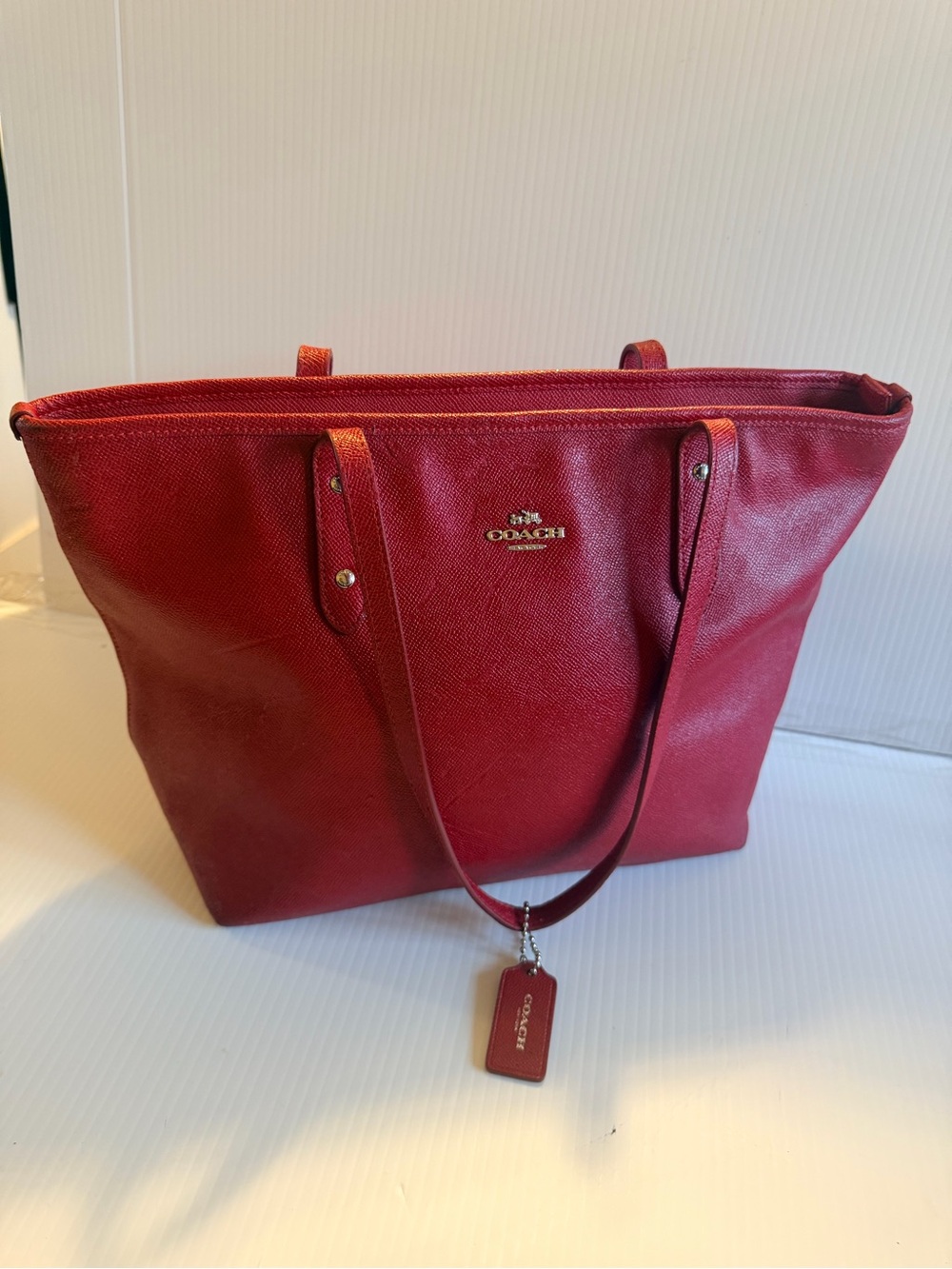 Coach Red Leather Tote with Logo Charm
